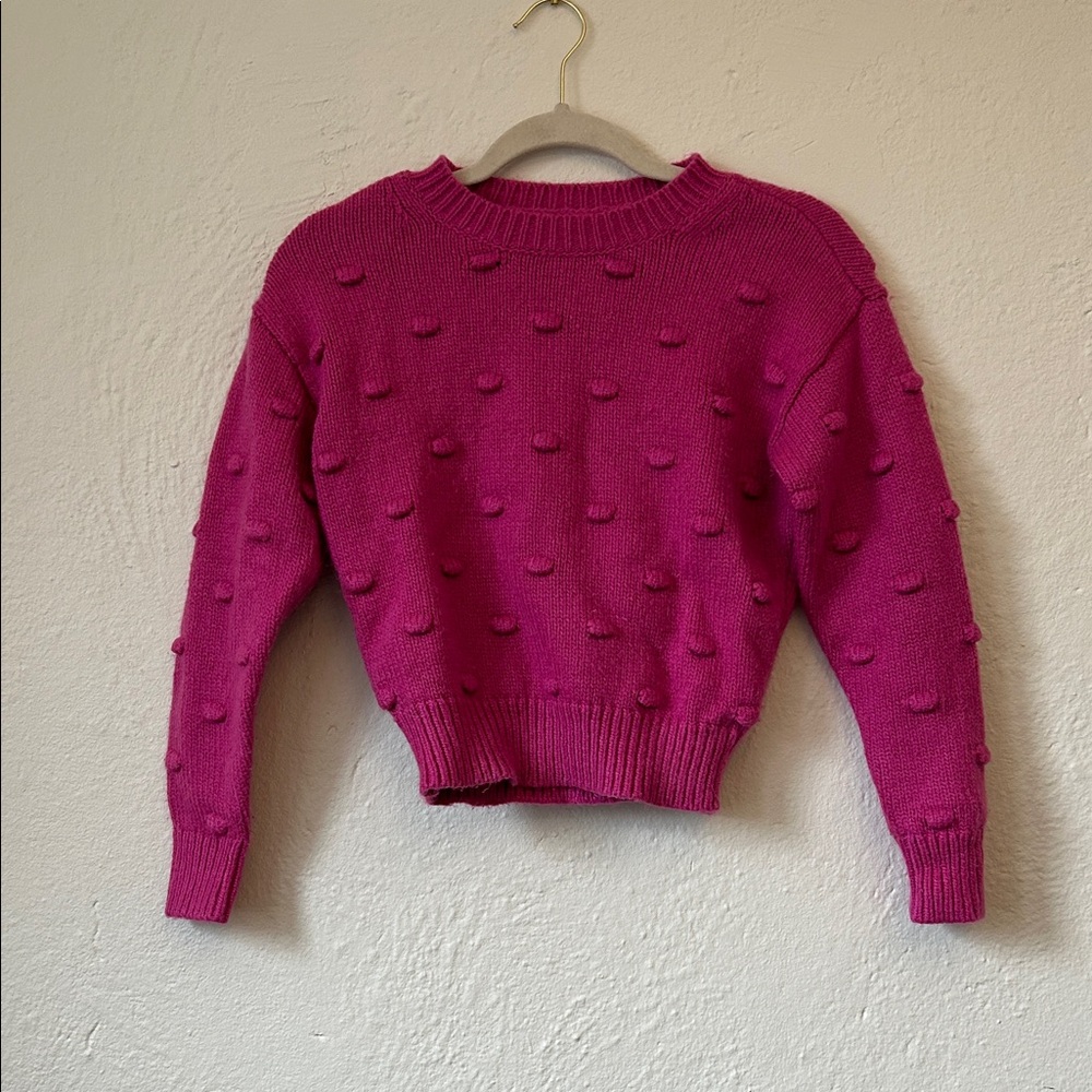 Women’s Fuchsia Pom-Pom Crop Crewneck Sweater